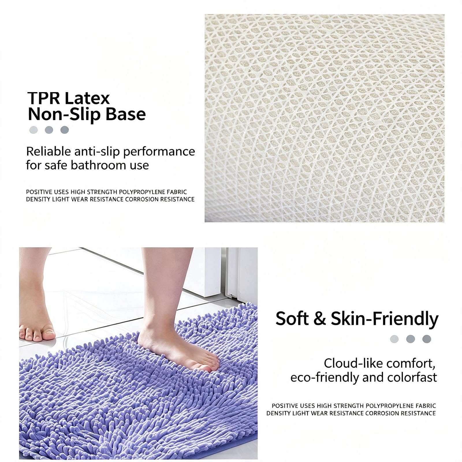Tapis De Douche Antiderapant, Lavables Et Absorbants en Chenille