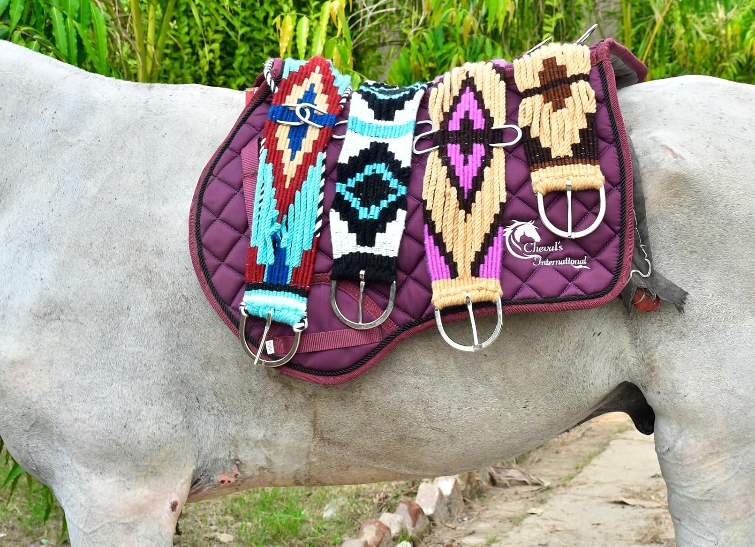 Cheval's Horse Western Mohair Wool Cinch Stainless Steel Buckles Durable and Breathable Equestrian Gear Saddle Cinch Ideal for Trail Riding Barrel Racing (Multi)