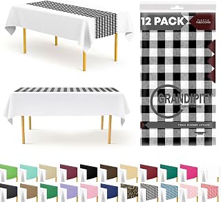 Black Checkered 12 Pack Gingham Premium Disposable Plastic Checkered Racing Flag Table Runner 14 x 108 Inch. Table Runner for Dinner Parties & Events by Grandipity