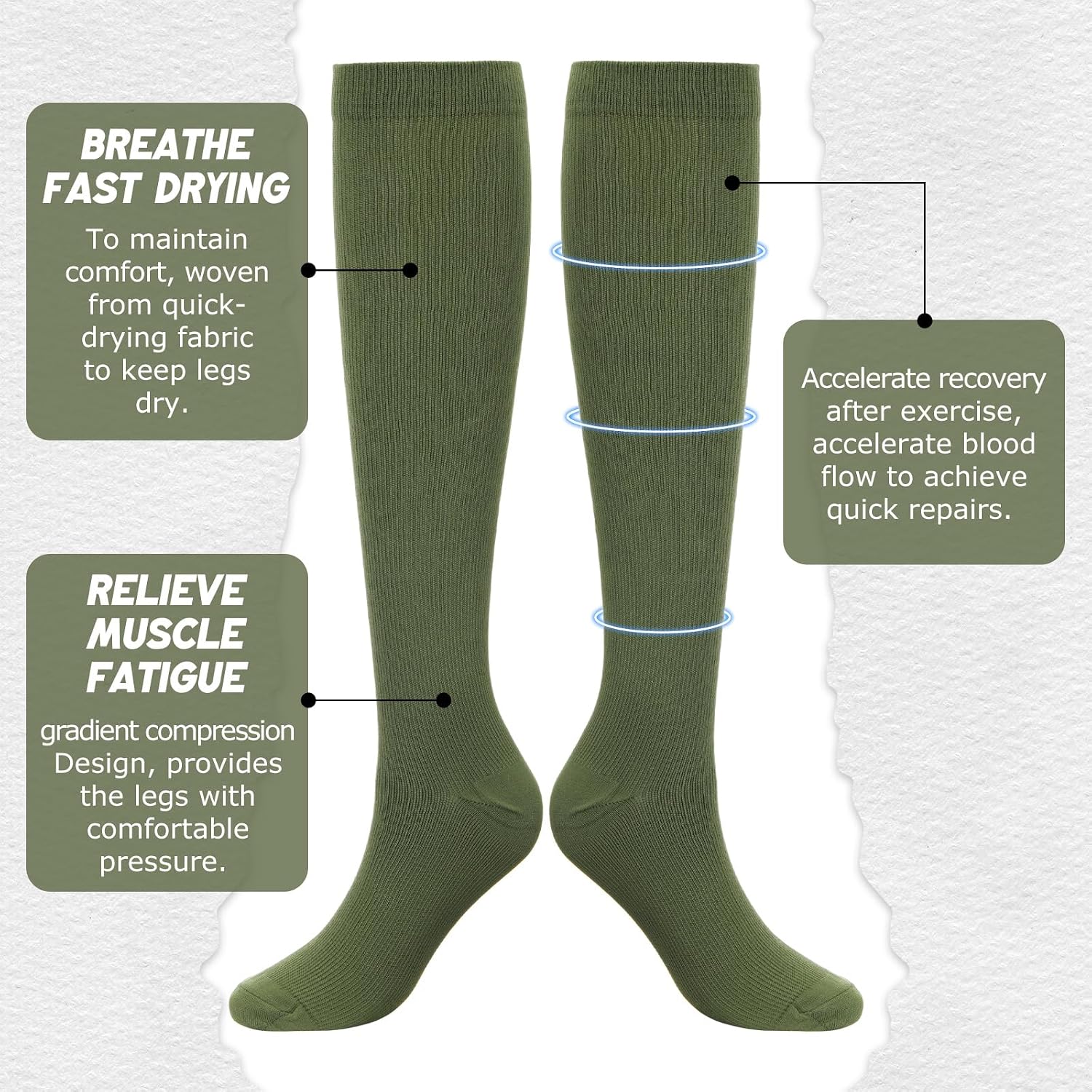 3 Pack Men's Hiking Socks Military Green Hunting Boot Socks Men Military Sock over the Calf for Sports