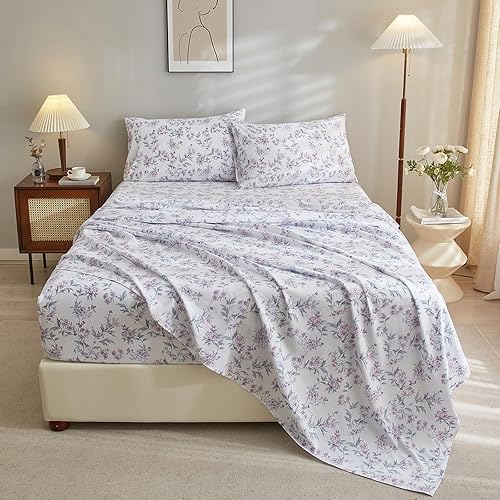Miniatura 2 de VClife Sábanas de microfibra suave con estampado floral, tamaño individual, color blanco, para niña, mujer, juego de sábanas de ramas florales