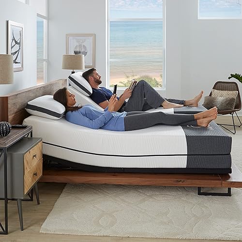 Blissful Nights Ananda - Colchón de espuma viscoelástica con infusión de gel frío y perla de 12 pulgadas con combinación de marco de cama ajustable