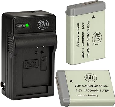 BM Premium 2-Pack of NB-13L Batteries and Charger Kit for Canon PowerShot SX740 HS, G1 X Mark III, G5 X, G5 X Mark II, G7X, G7 X II, G7 X III, G9 X, G9 X II, SX620 HS, SX720 HS Cameras