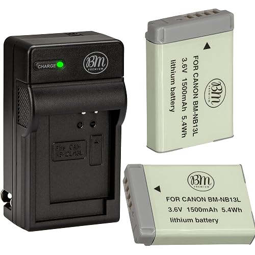BM Premium 2-Pack of NB-13L Batteries and Charger Kit for Canon PowerShot SX740 HS, G1 X Mark III, G5 X, G5 X Mark II, G7X, G7 X II, G7 X III, G9 X, G9 X II, SX620 HS, SX720 HS Cameras