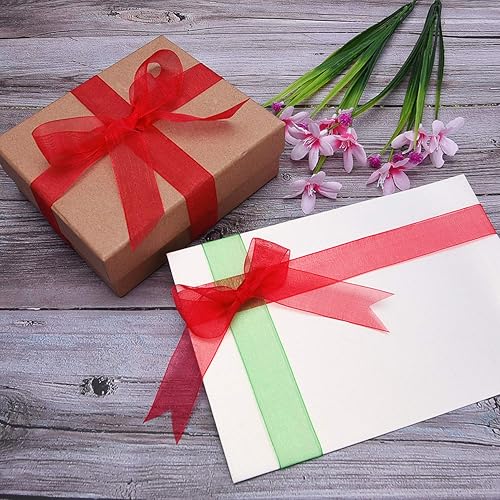 Miniatura 6 de Livder 4 rollos de 45 pulgadas de ancho, cintas de organza metálicas con purpurina doradas, plateadas, rojas, verdes para envolver regalos,