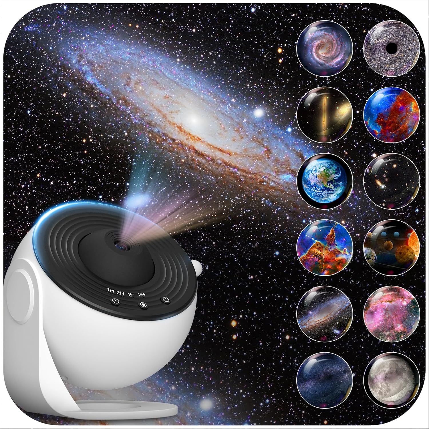 Galaxy Projector for Bedroom, HD Image Star Projector Galaxy Light Adjustable Knob, 13 Film Discs Planetarium Projector for Kids, 360° Rotating 1/2h Timer Simple 3-Button Control Classic Black&White