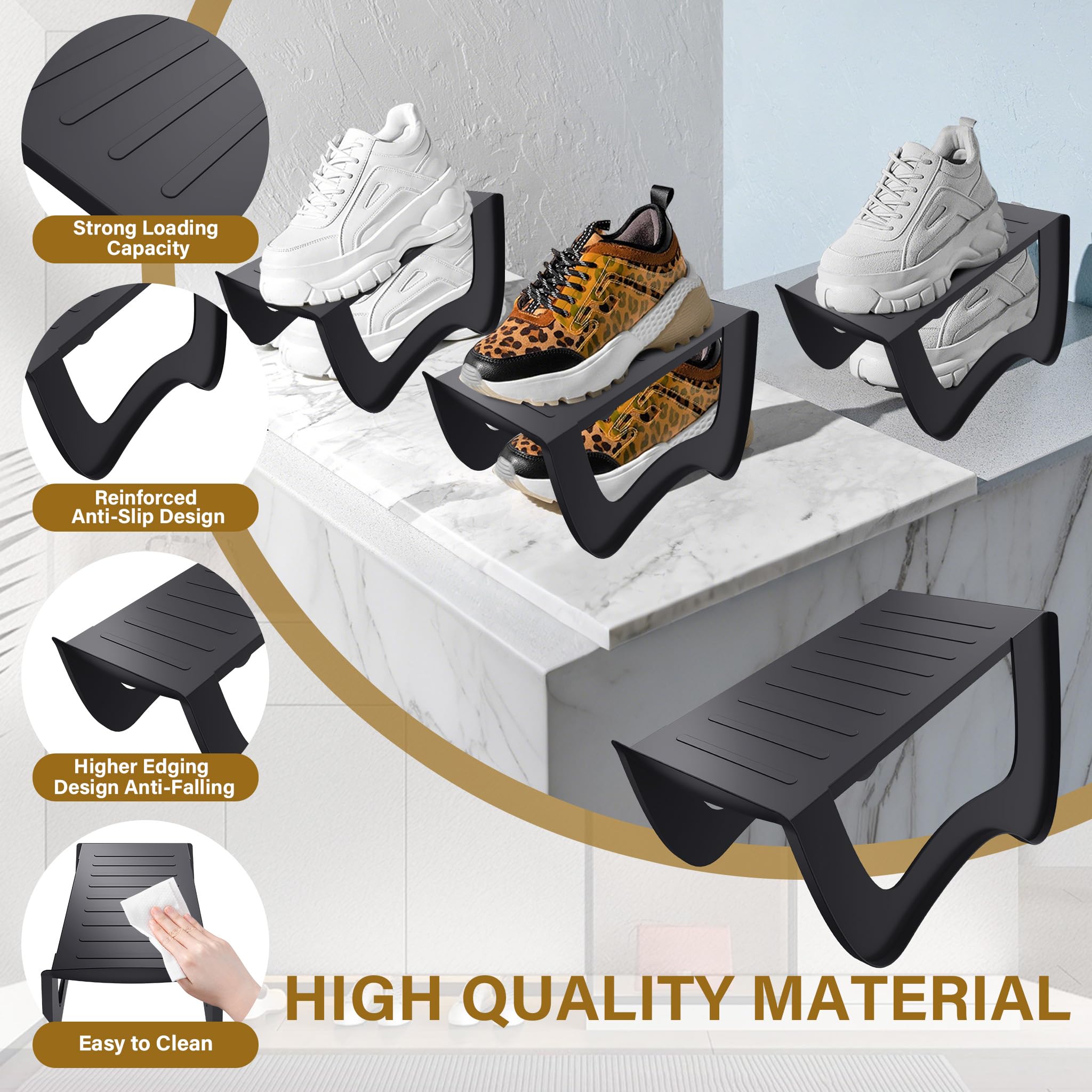 Froadp 30 Stück Schuhregale rutschfest Schuhhalter Platzsparend PP Kunststoff Doppelschicht Schuhstapler Set Schuhaufbewahrung Schuhschlitz Organizer, Schwarz