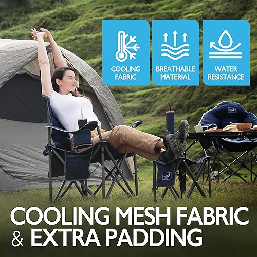 Miniatura 4 de Silla de camping plegable de gran tamaño para adultos, soporta 500 libras, tela transpirable, soporte para tazas aislado, enfriador de 8 latas,