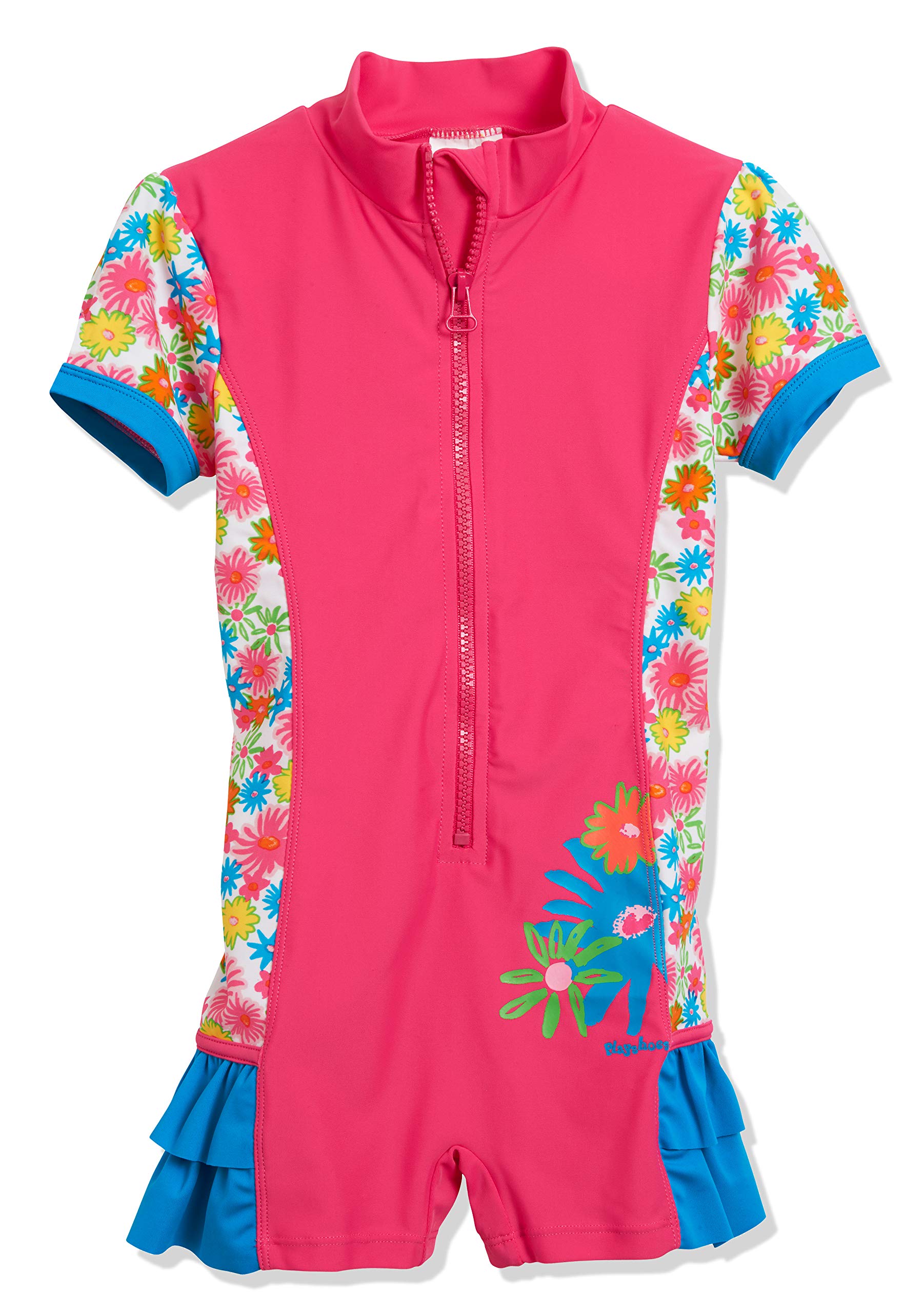 Playshoes Girl's Sun Protection All-in-One Allower Flowers Swimsuit, Pink, 6-12 Months (Manufacturer Size:74/80)