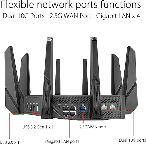 Miniatura 9 de ASUS Router para juegos ROG Rapture WiFi 6E (GT-AXE16000) - Banda cuádruple, listo para 6 GHz, puertos duales 10G, puerto WAN 2.5G, AiMesh (renovado)