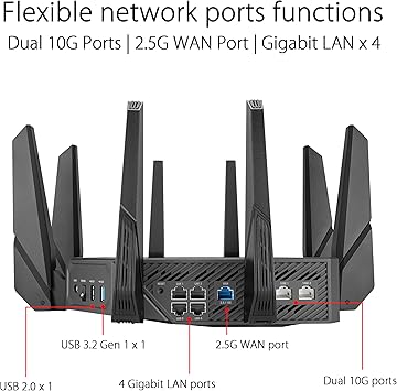 ASUS ROG Rapture WiFi 6E Gaming Router (GT-AXE16000) - Quad-Band, 6 GHz Ready, Dual 10G Ports, 2.5G WAN Port, AiMesh Support, Triple-Level Game Acceleration, Lifetime Internet Security, Instant Guard