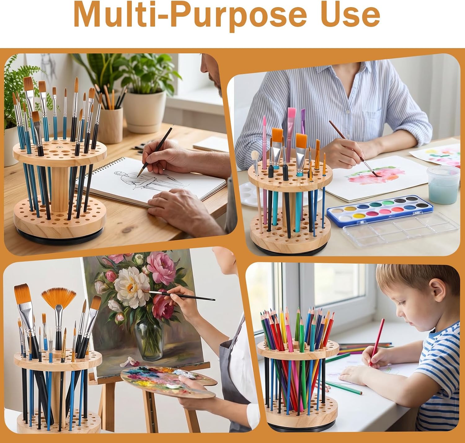 52 Holes 360° Rotating Paint Brush Holder for Artist