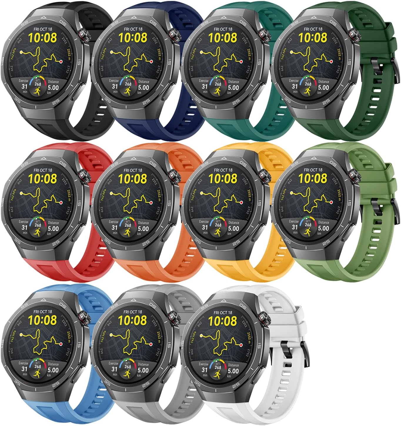 Watch Band for Huawei Watch GT5 Pro 46mm, Silicone Replacement Band for Men Women (I (Pack of 11))