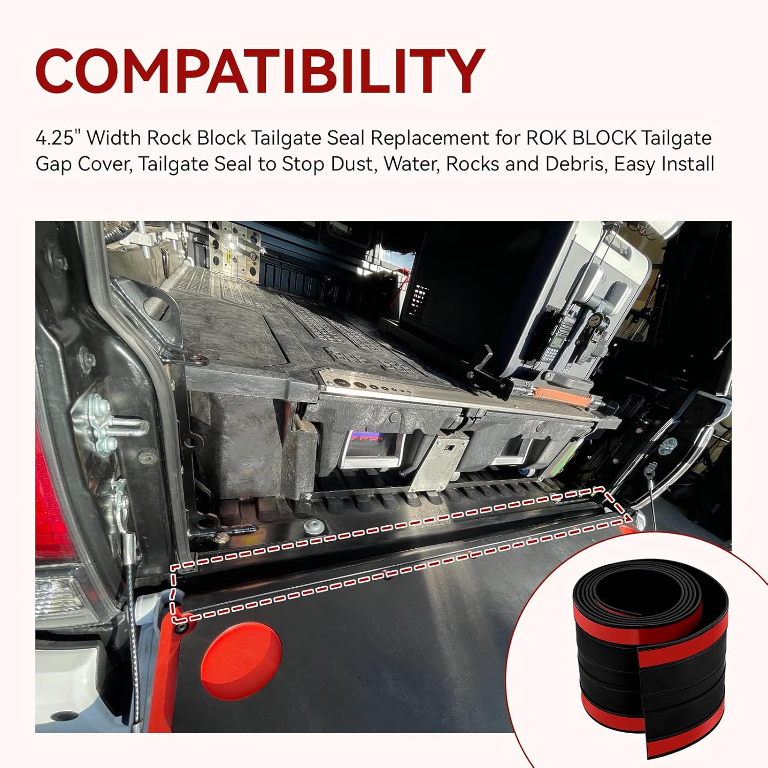 Tailgate Gap Cover, 4.25" Width Rock Block Tailgate Seal Replacement for ROK Block Tailgate Gap Cover, Tailgate Seal to Stop Dust, Water, Rocks and Debris, Easy to Install