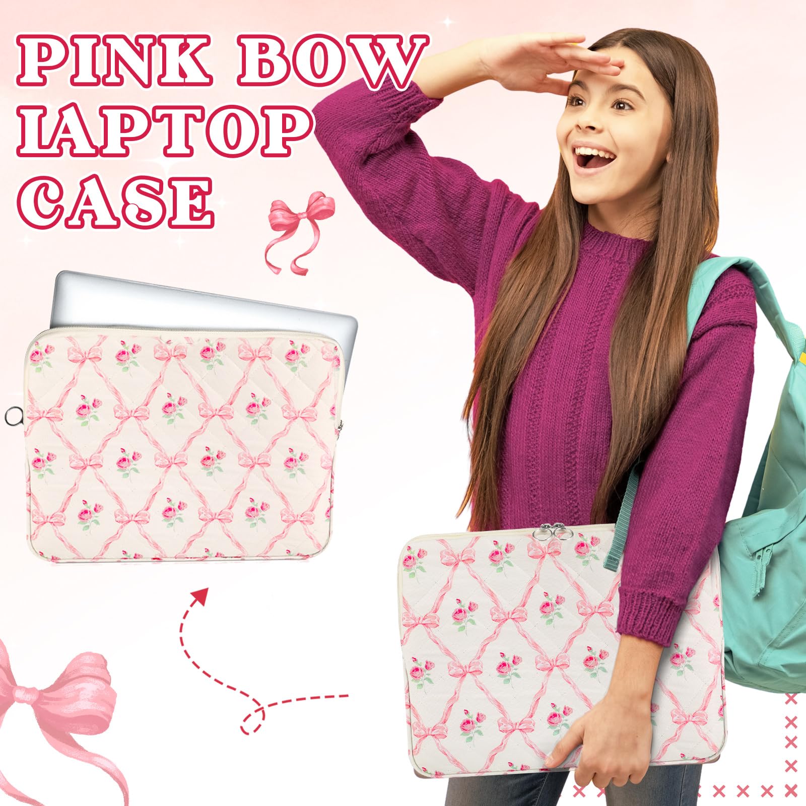Amazon.com: Abbylike Pink Bow Floral Laptop Bag 13 Inch Cute
