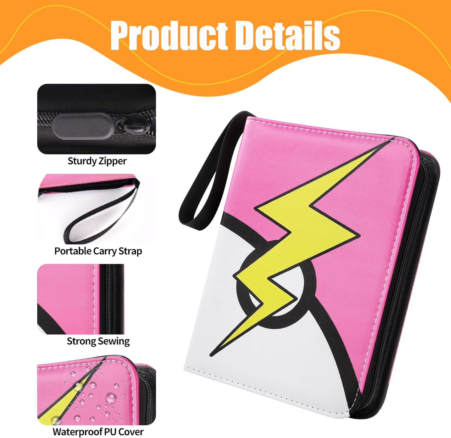 Card Binder 9 Pocket, Trading Card Binder With 50 Removable Sleeves, Portable Card Collection Binder for Standard Cards (Pink)
