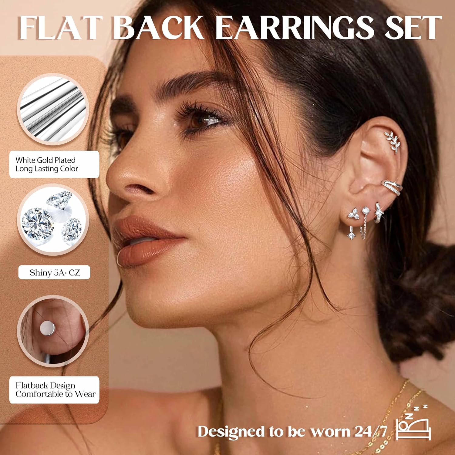 Flat Back Earrings for Women Stud Hoop Cartilage Earring Set for Multiple Piercing Stainless Steel Small Stud Tragus Helix Piercing Jewelry 18K Gold Plated Flatback Stud Earrings Stacks - Image 2