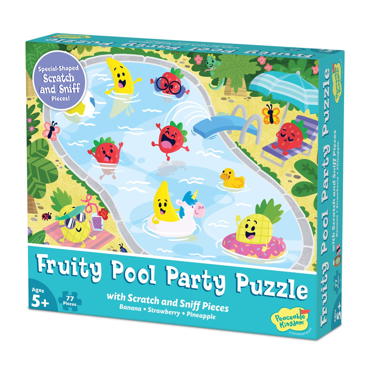 Peaceable Kingdom Scratch & Sniff Puzzles - Fruity Pool Party - 77pc Sensory Puzzle for Kids Ages 5 & up - Banana, Strawberry & Pineapple scents - Great for classrooms - Image 5