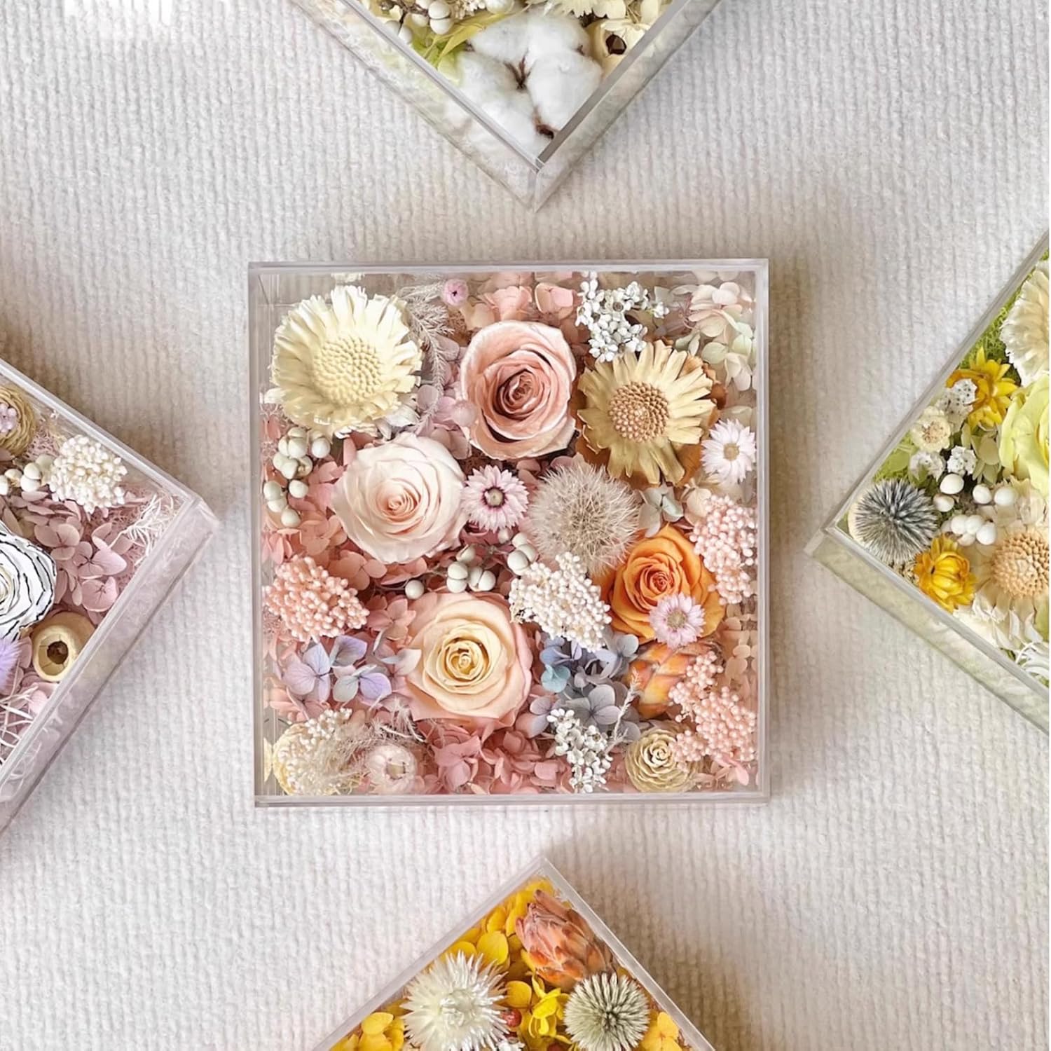 Birthday Gift Women Beautiful Preserved Flower Gift Box Creative Preserved Flower Box Valentine's Day Mother's Day Thanksgiving Anniversary Square Glass Cover (Pink)