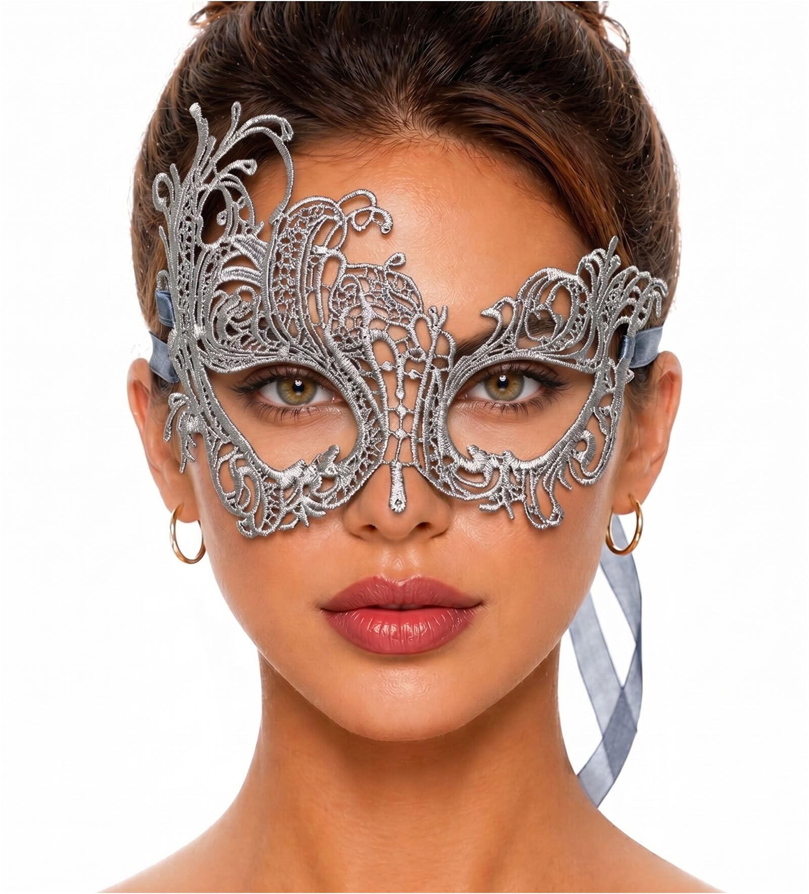 Masquerade Mask For Women Lace Masquerade Mask for Masquerade Party, Proms, Venetian Party, Mardi Gras, Halloween & Cosplay, Swan Silver, One Size — image 1