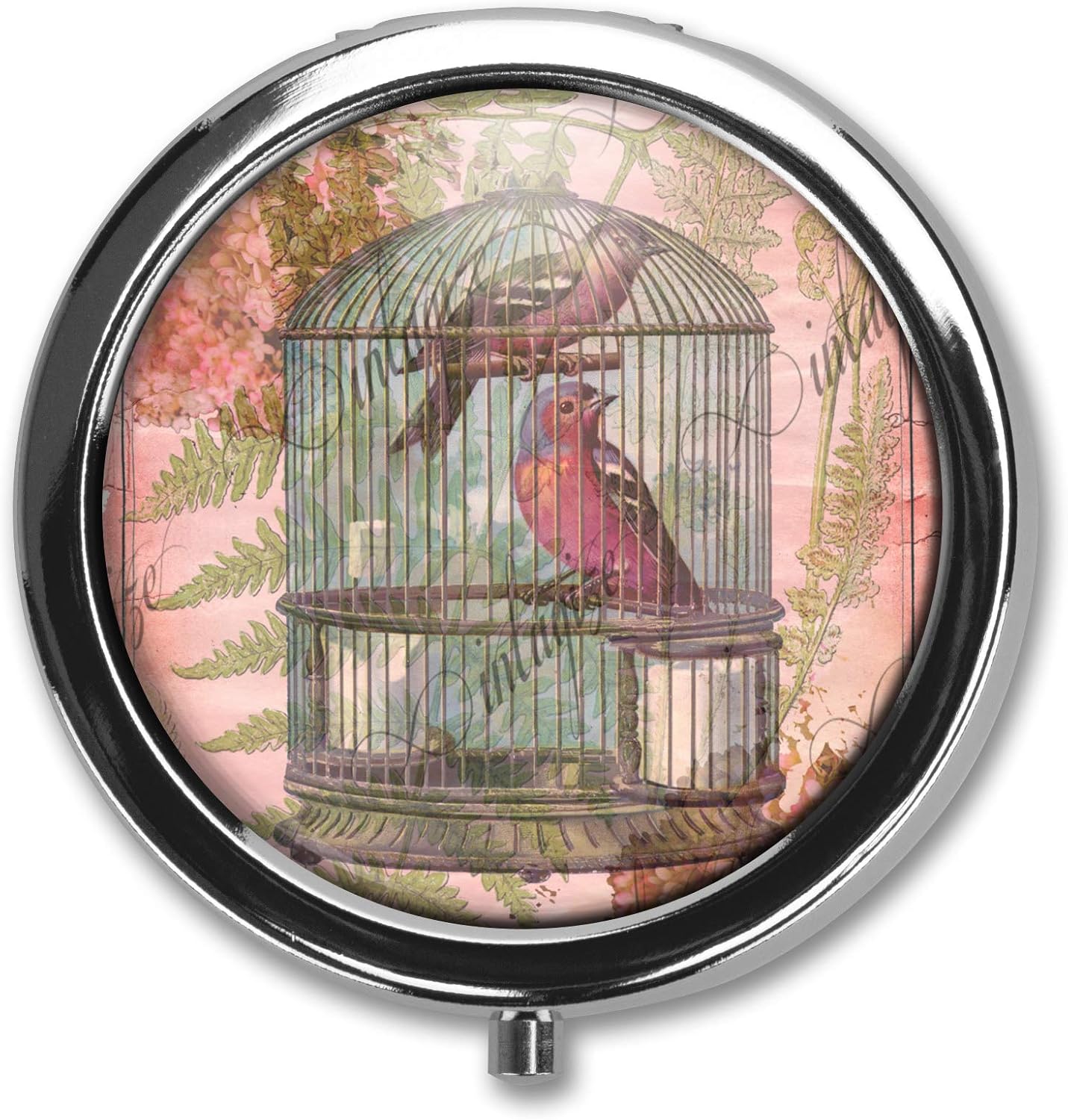 Eareeco Vintage Shabby Chic Bird Cage Design Round Pill