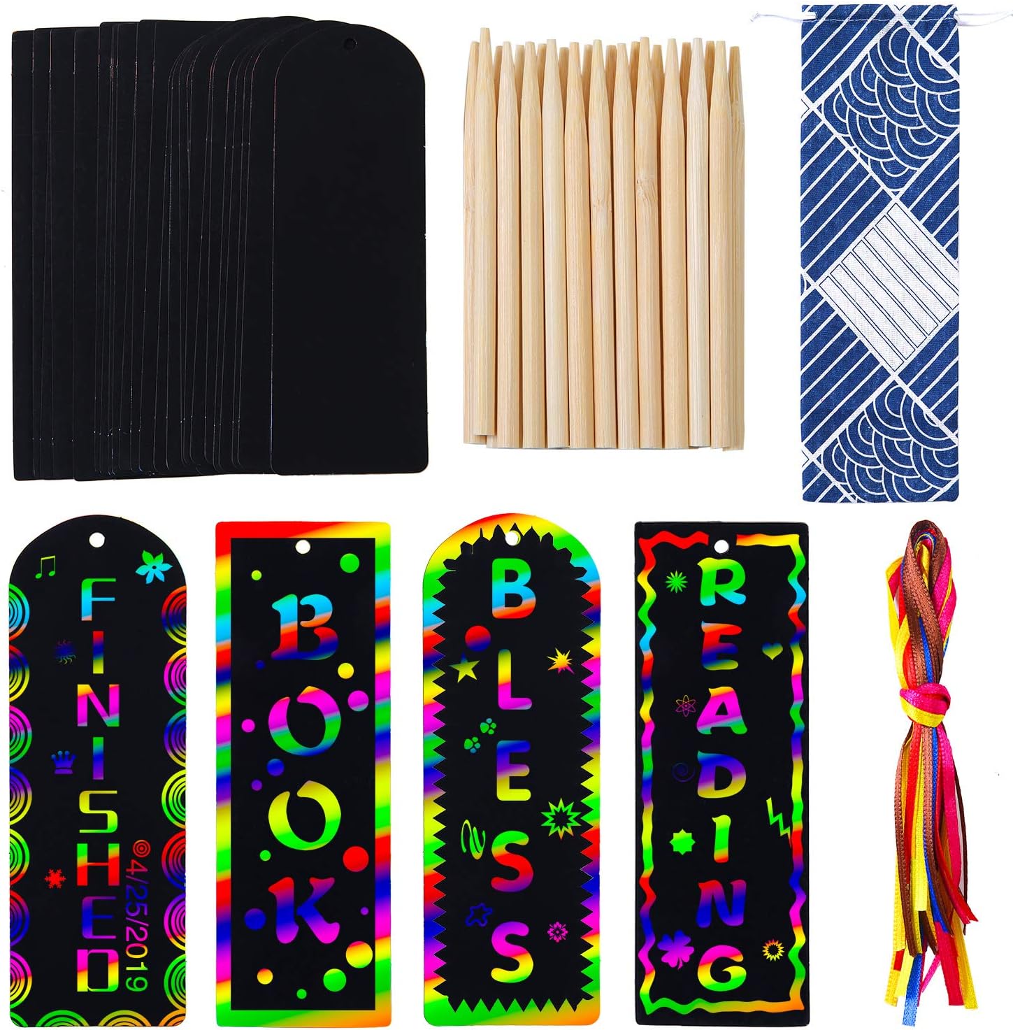 Elcoho 24 Set 2 Style Scratch Art Bookmark Magic Scratch Rainbow Bookmarks Party Pack Activity Kit for Students Party Favor