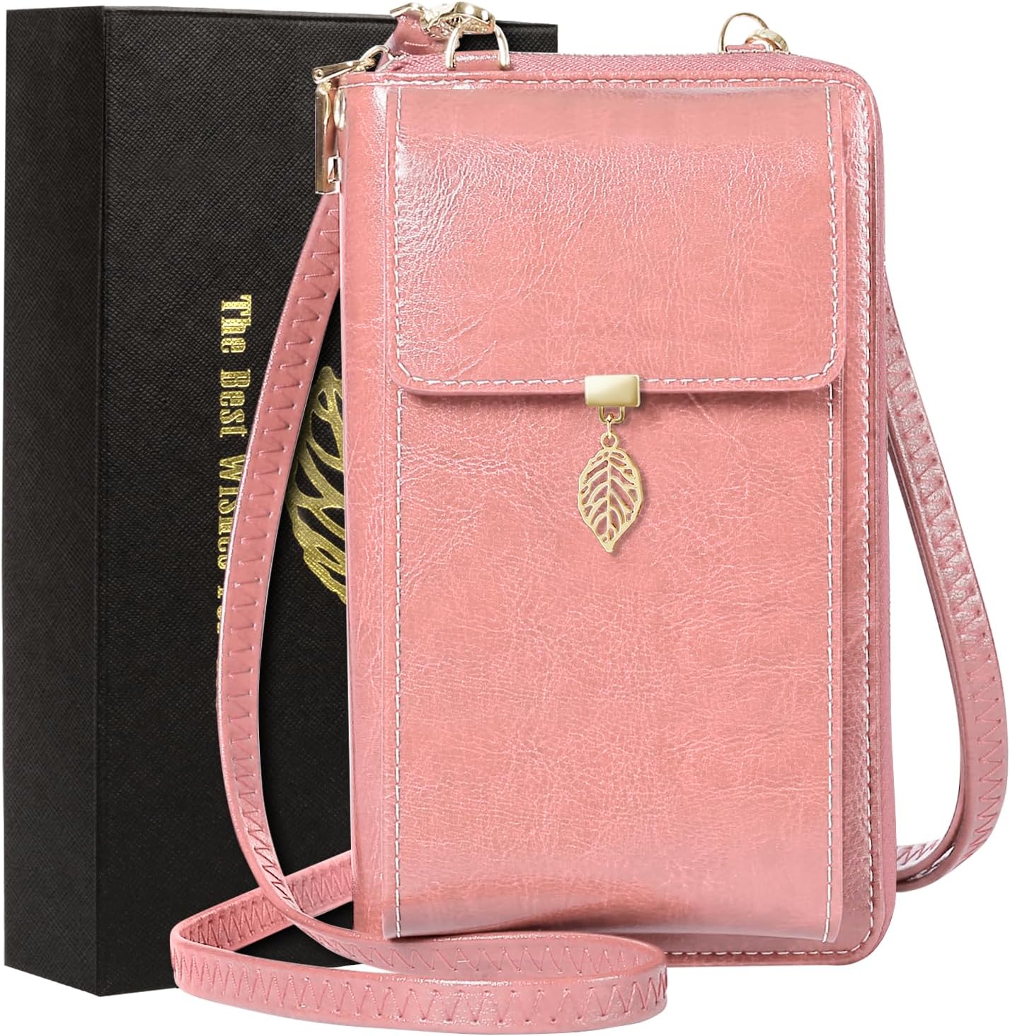 Leather Crossbody Phone Bags for Women, RFID Blocking Ladies Cross Body Bag Shoulder Bags with Long Strap, Small Purse Handbags Mobile Phone Pouch