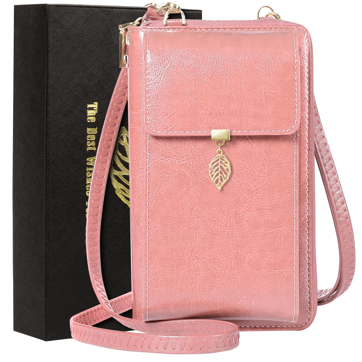 Leather Crossbody Phone Bags for Women, RFID Blocking Ladies Cross Body Bag Shoulder Bags with Long Strap, Small Purse Handbags Mobile Phone Pouch