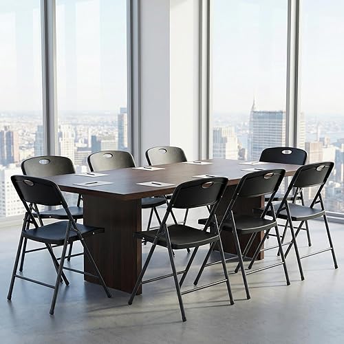 Vista 18 de DUMOS Paquete de 4 sillas plegables acolchadas de cuero, asiento comercial apilable portátil para interiores y exteriores con marco de acero, Caqui