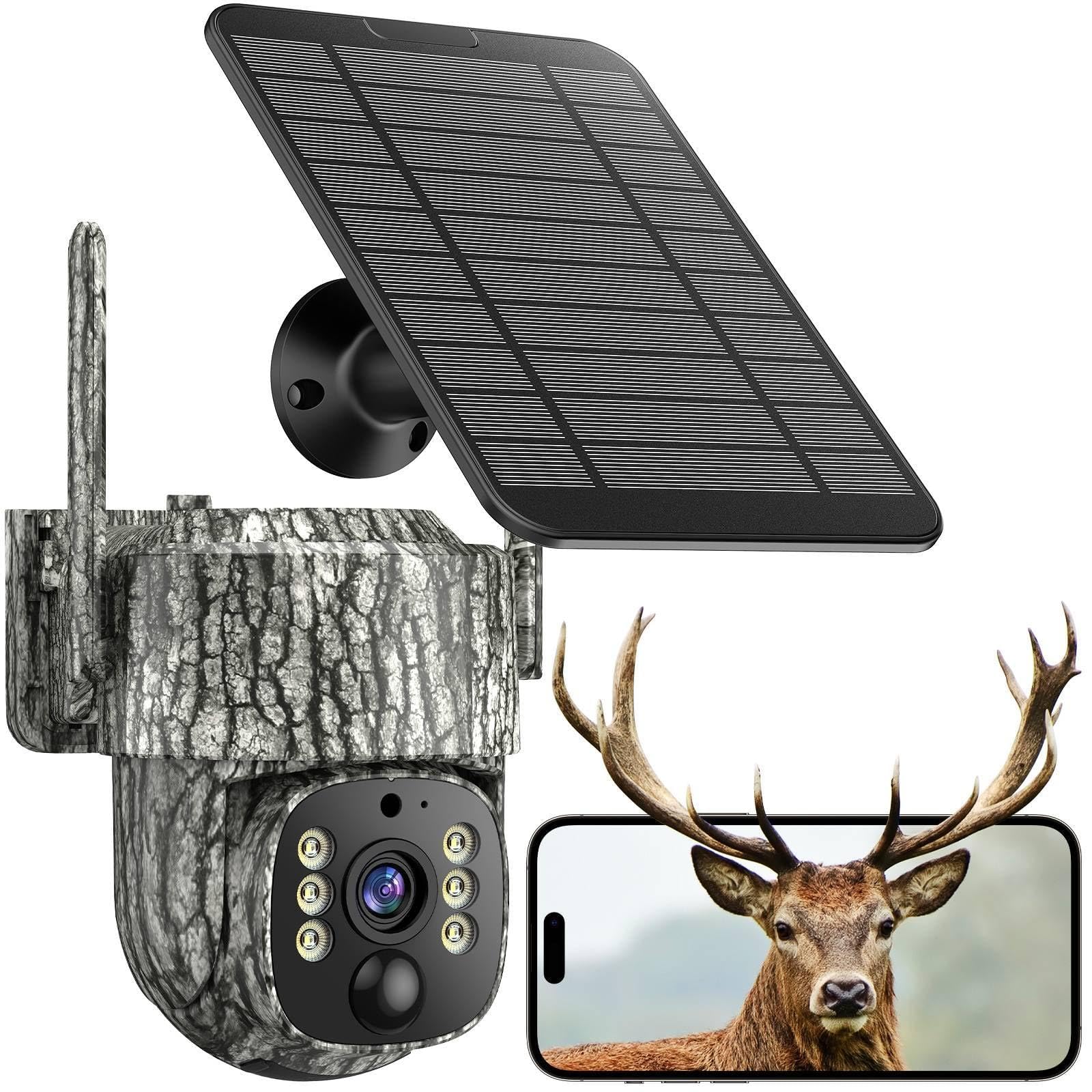 4G LTE Solar Wildkamera mit SIM Karte, HD Wildkamera mit Handyübertragung App, Wildtierkamera mit Nachtsicht Bewegungsmelder 2-Weg-Audio 0,1s Auslösezeit 120° Weitwinkel 7800mAh Akku IP66 Wasserdicht