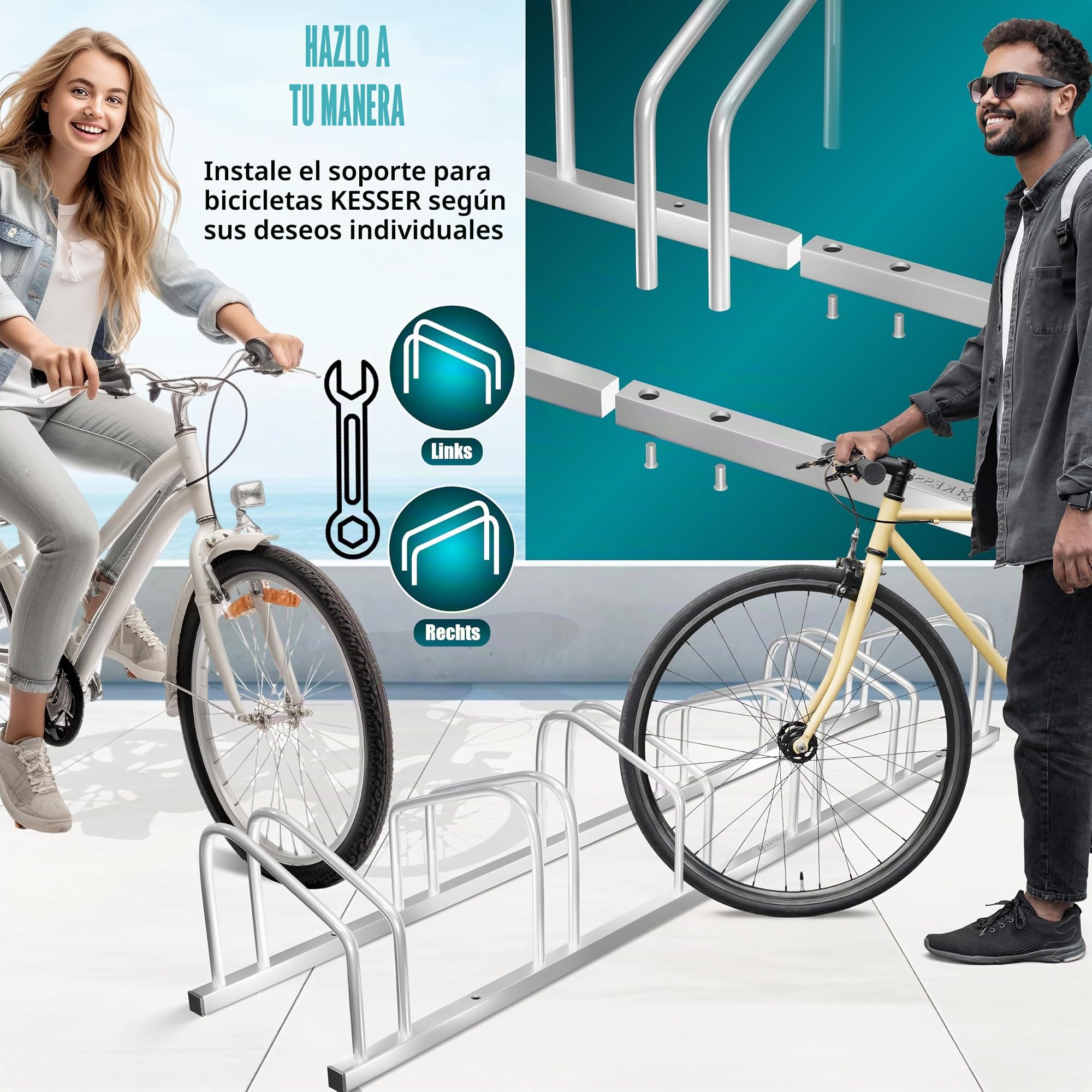 KESSER® Soporte para Bicicleta con Placa de Aparcamiento, Soporte múltiple con Distancia de Rueda de 37 cm para neumáticos de 30 – 65 mm,