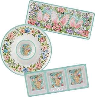 Certified International Joy of Easter Melamine 3 Piece Hostess Servware Set, Multicolor, Large