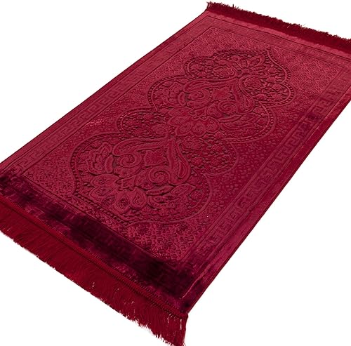 Miniatura 4 de Modefa Alfombra de oración de terciopelo de lujo con cuentas de oración, suave y elegante, alfombra musulmana turca Janamaz Sajada para hombres y