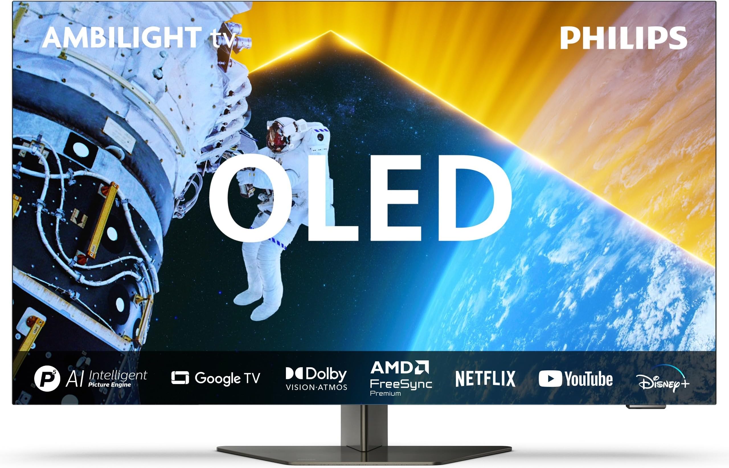 Philips Ambilight 77OLED809 4K OLED Smart TV - 77 Inch Display with P5 AI Perfect Picture Engine Ultra HD, Google TV, Dolby Vision and Dolby Atmos Sound, Works with Alexa and Google Voice - Metal