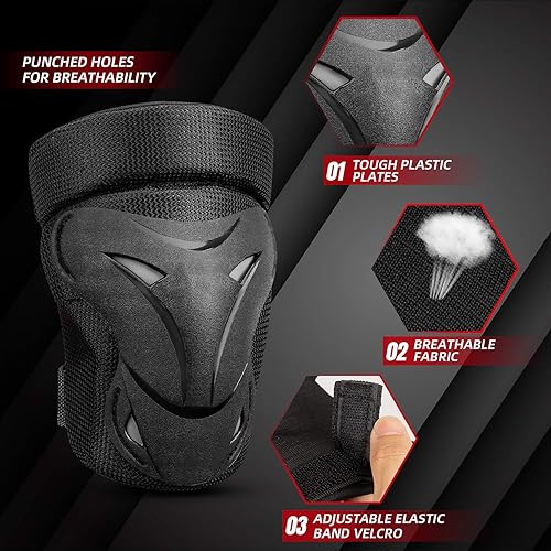 Miniatura 4 de Rodilleras para adultos, jóvenesniños, coderas, muñequeras, juego de equipo de protección para patineta, ciclismo, monopatín, bicicleta, patinaje en