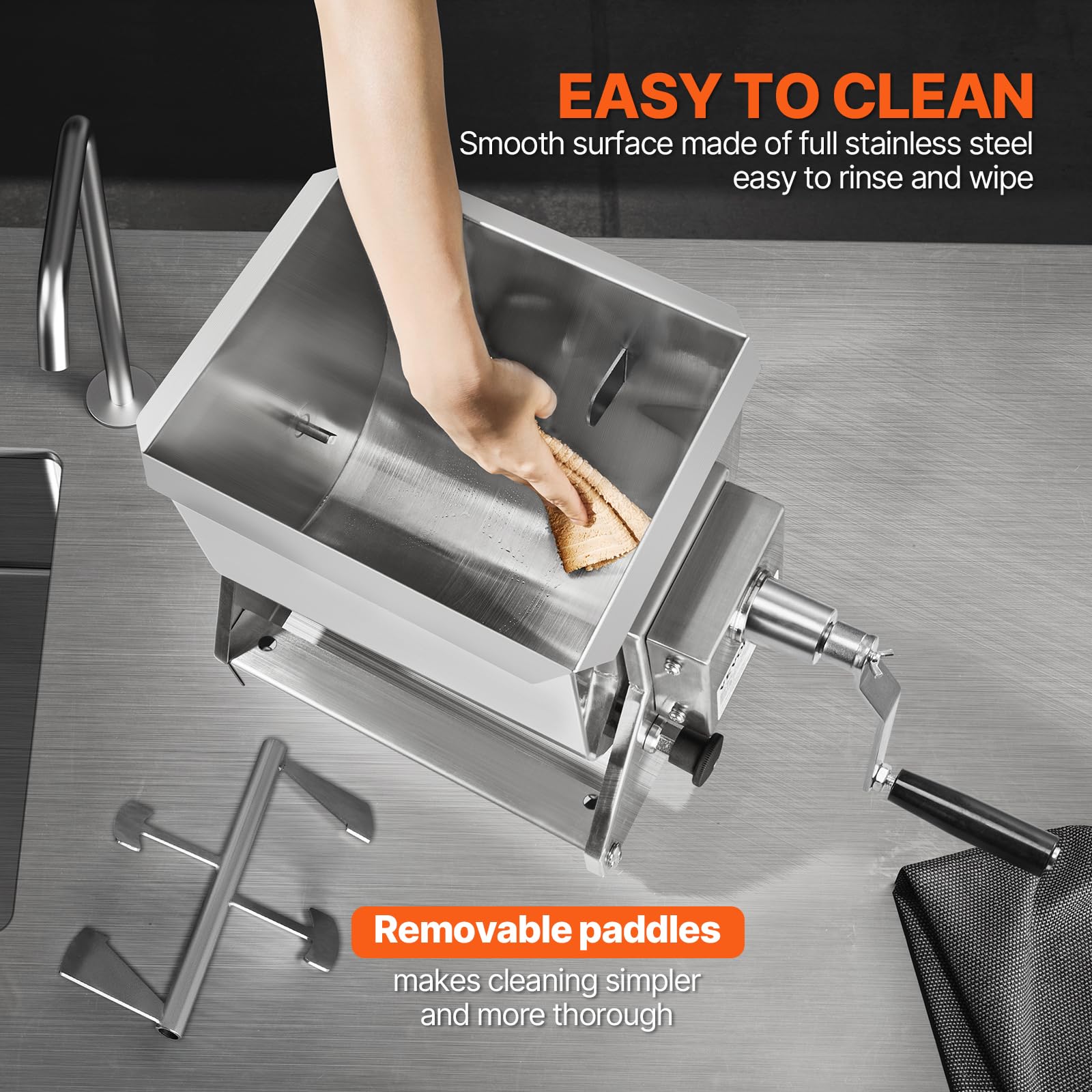 VEVOR BX-20T - Equipo de procesamiento de tanque inclinable de 30 L (mezcla máxima de 30 libras, carne de acero inoxidable, máquina de salchichas con reductor de engranajes de mango de tapa, batidora