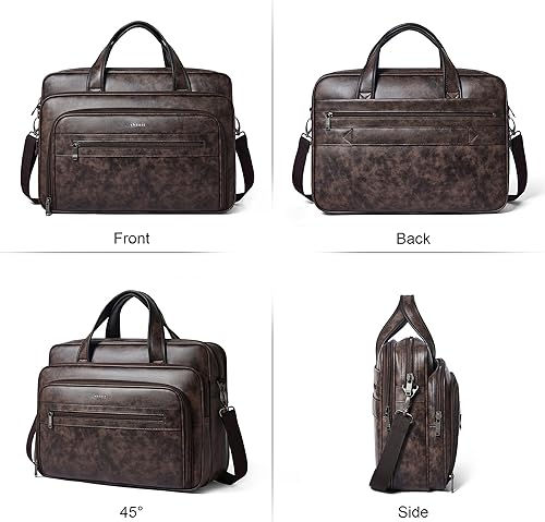 Miniatura 8 de Shrrie Bolso bandolera de cuero para hombres y mujeres, bolsa de cuero para laptop de 17 pulgadas, resistente al agua, gran hombro, oficina, trabajo