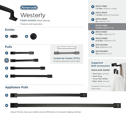 Miniatura 4 de Amerock  Mango de gabinete  Bronce ennegrecido  3-34 pulgadas (96 mm) de centro a centro  Westerly  paquete de 1 unidad  Jaladera de cajón  Asa de