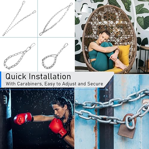 Miniatura 6 de Paquete de 2 cadenas resistentes de 30 pulgadas, cadena colgante de acero de 15 pulgadas de grosor con broche de resorte, extensor de cadena fácil