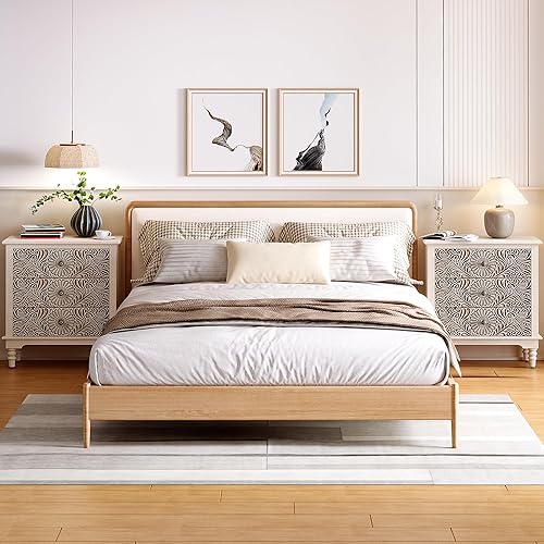 Miniatura 41 de SUNBURY Mesa auxiliar para sala de estar, mesa auxiliar pequeña con 3 cajones, mesita de noche vintage, elegante mesita de noche pequeña para