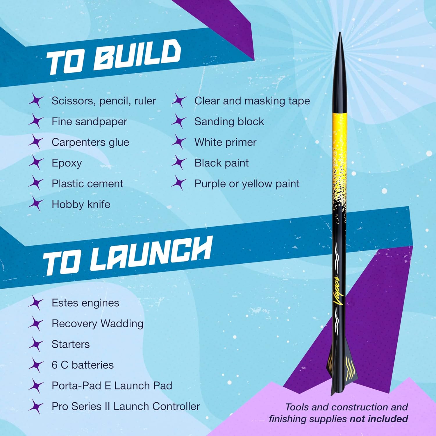 Estes Vapor Flying Model Rocket Kit 7294 | Advanced Build, Black/Yellow & Black/Purple