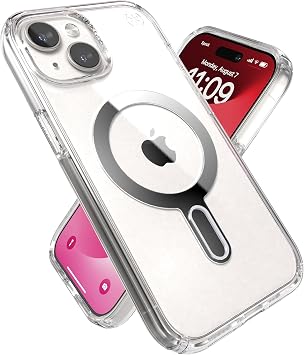 Speck Clear iPhone 17e,15 Case - ClickLock No-Slip Interlock, Built for MagSafe, Drop Protection - for iPhone 15, iPhone 14 & iPhone 13 - Anti-Yellowing 6.1 Inch Phone Case - Presidio Clear/Chrome