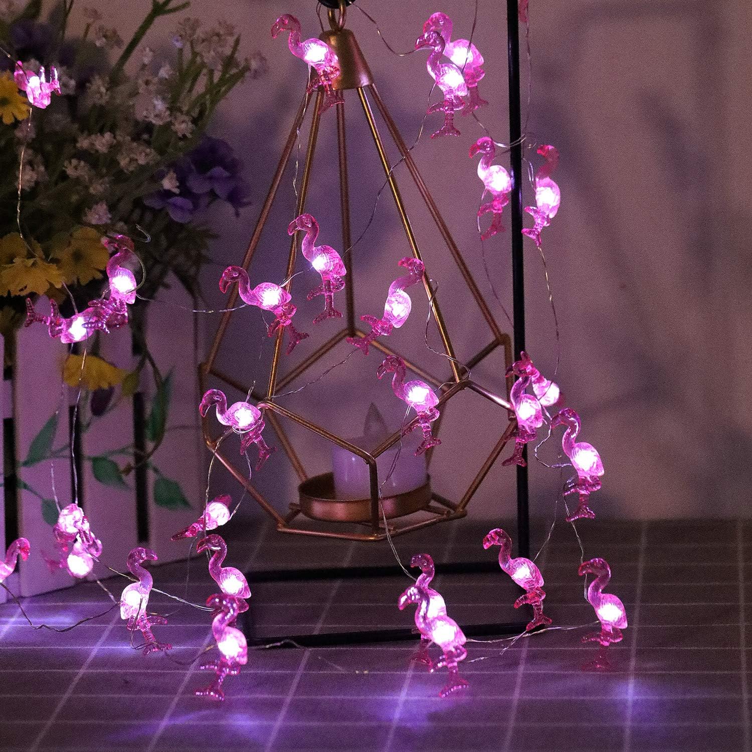 HDNICEZM Solar Outdoor Flamingo String Lights, 15.8 FT 30 LED Solar Flamingo Fairy Lights 3 Modes Copper Wire Lights Waterproof for Garden Patio Gate Yard Party Wedding Indoor Bedroom (Cold White).