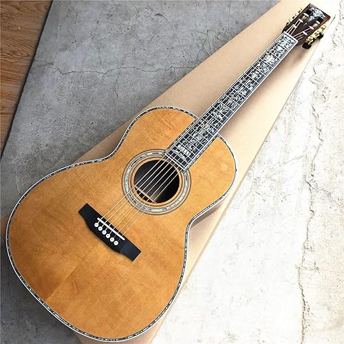 YYYSHOPP Guitarra acústica profesional de 39 pulgadas estilo 000 de cedro sólido con incrustaciones de ébano color guitarra tamaño 41 pulgadas