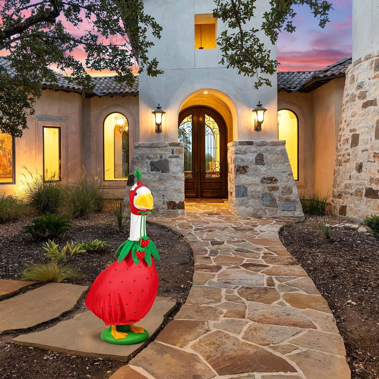 Strawberry Porch Goose Outfits Strawberry Goose Clothes for Outdoor Garden Yard Patio Lawn Goose Statue - Image 8
