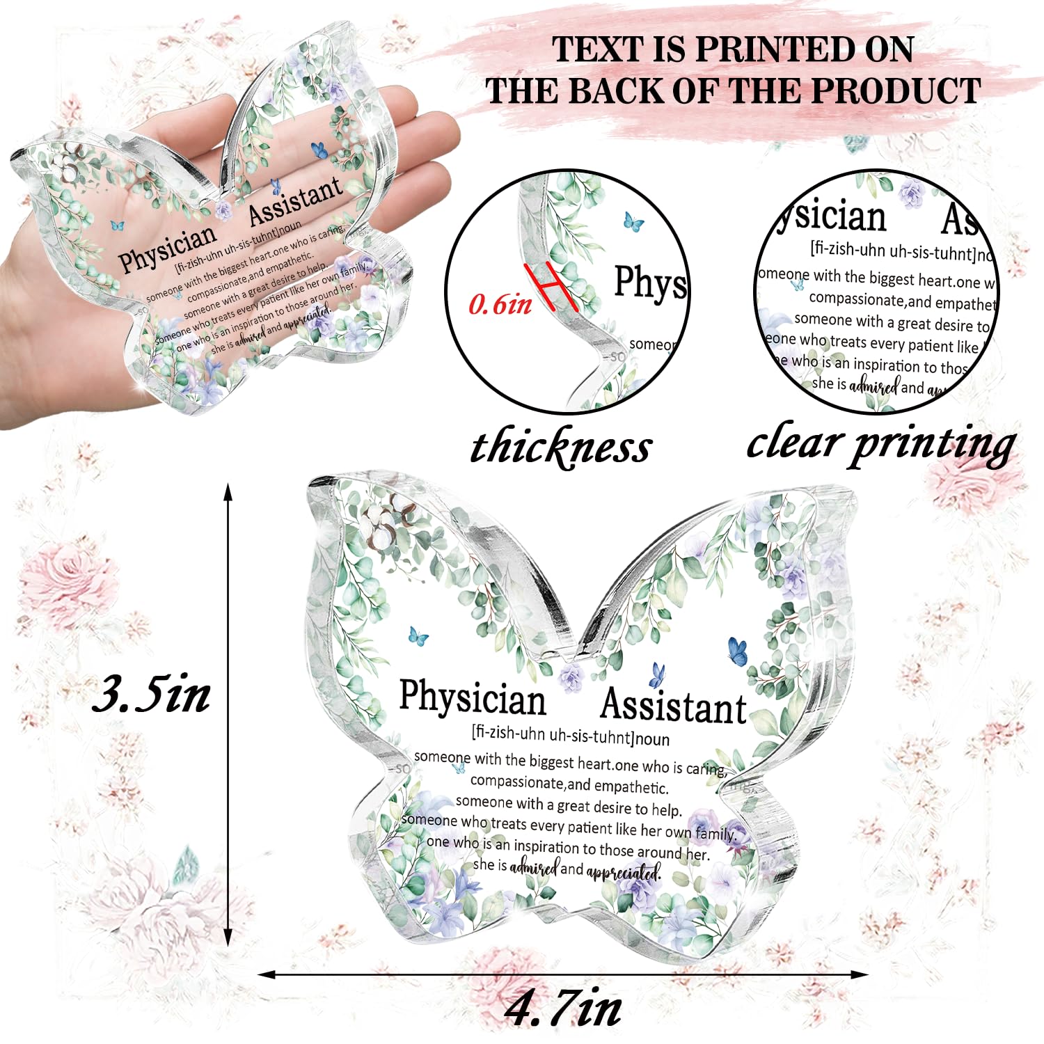 Butterfly Shaped Acrylic "Physician Assistant" Desk Sign, Physician Assistant Gift, Great Clinical Instructor Appreciation Decoration, Also a Durable Clinic Office Gift for Graduation and PA Week
