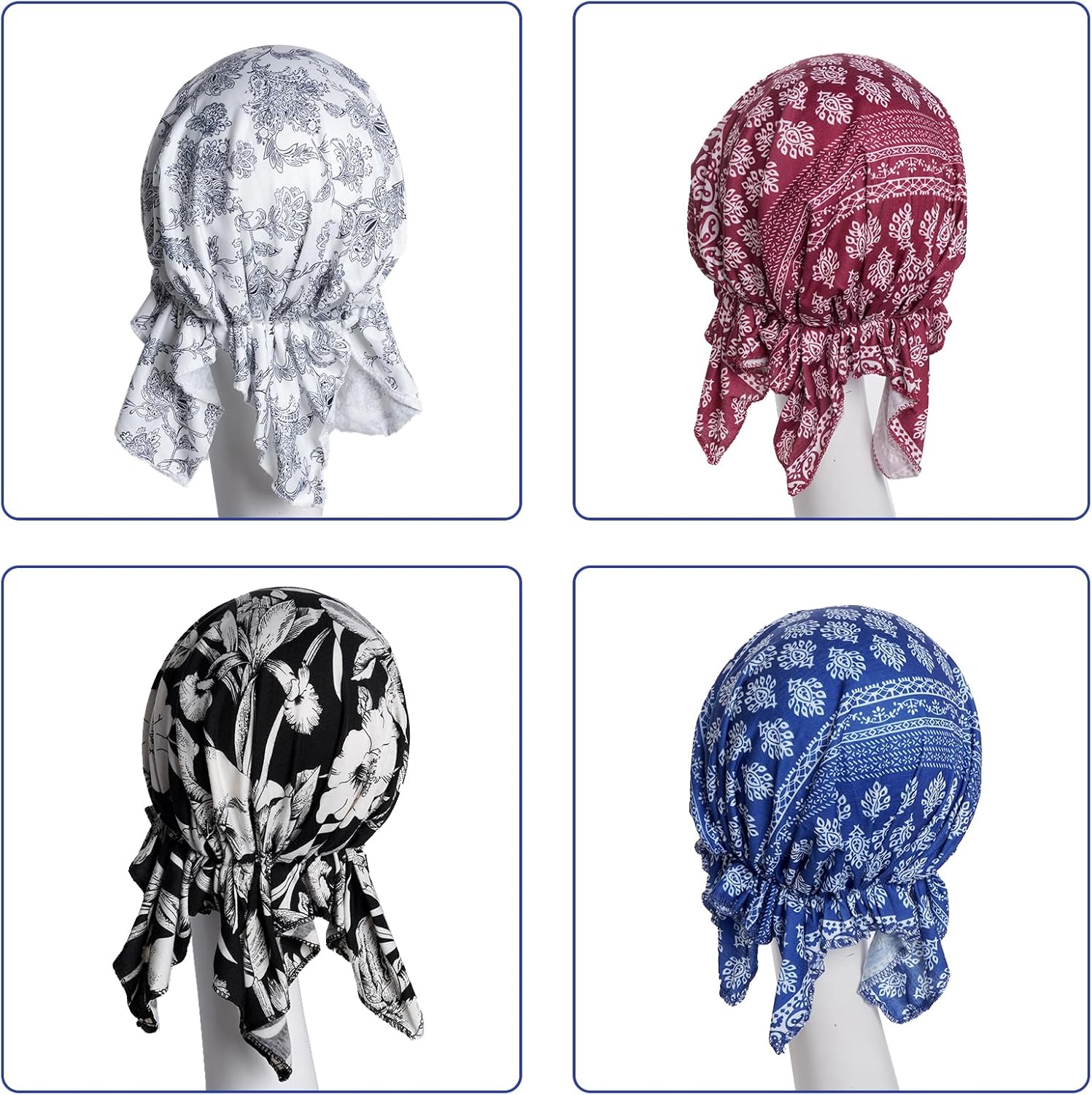 4pcs Pre-Tied Chemo Head Scarf Beanie Covers Cap Head Scarves Sleep Turban Hat Women Bandana with Stretch Print Ruffle - Image 5