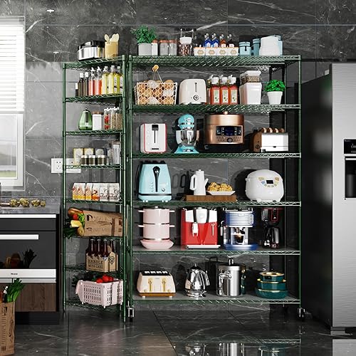 Miniatura 2 de Estantería de alambre de metal NSF de 6 niveles con capacidad de 6000 libras, estante de almacenamiento ajustable resistente con ruedas y