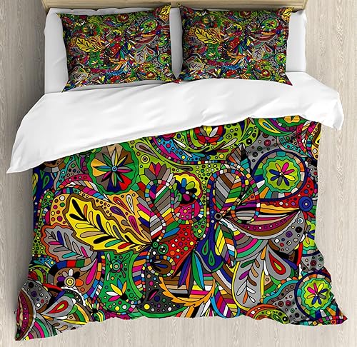 Miniatura 7 de Ambesonne Juego de funda de edredón de mariposa, bailarina, con diseño de ramas florales y pétalos florales, juego de cama decorativo de 3 piezas