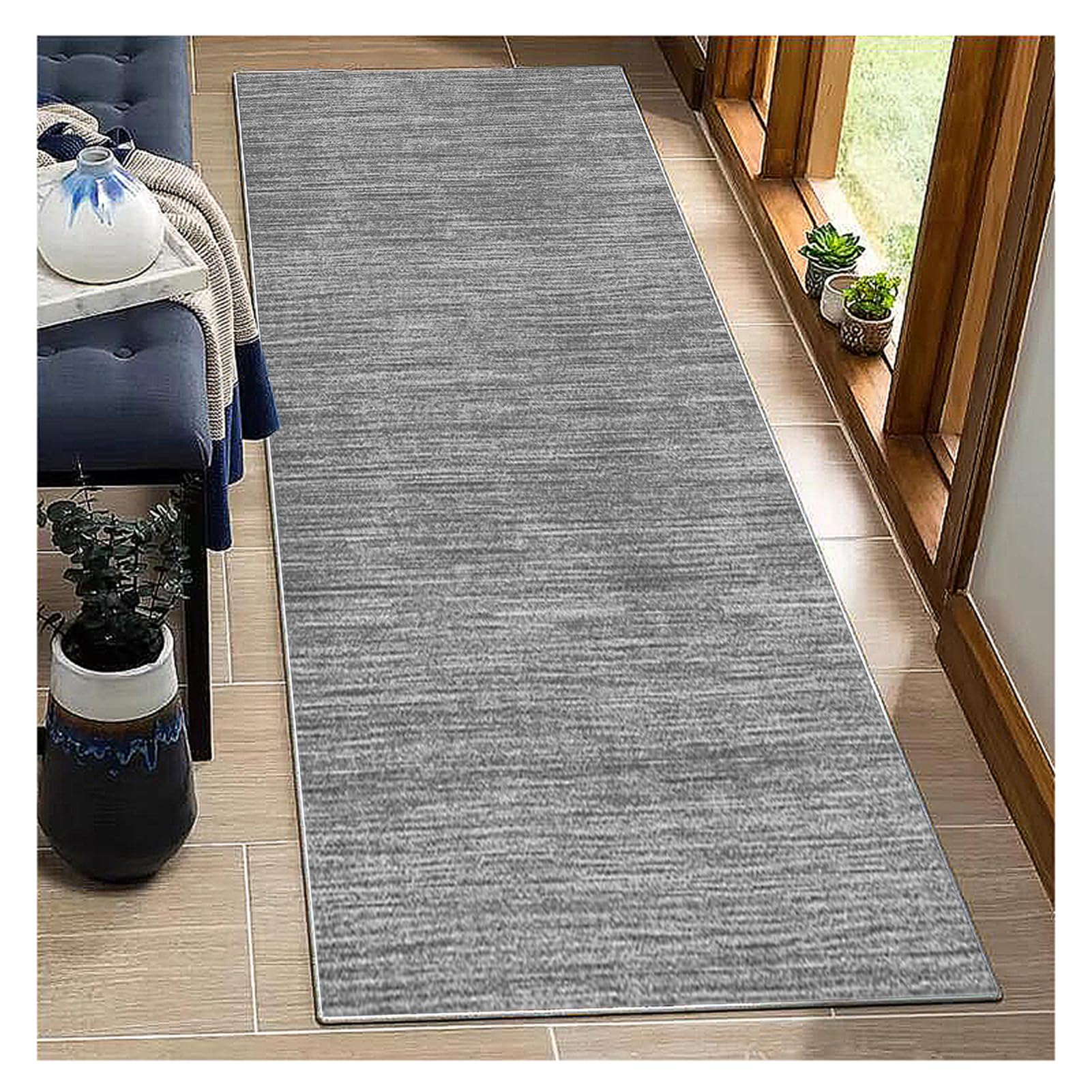 BORKOY Solid Gray Carpet Runner for Kitchen & Hallway, Non Slip Backing Washable 120x120cm Extra Long Floor Mat, Anti-Skid Durable Indoor Runner Rug for Corridor, Entryway, Laundry Room‌ — image 1